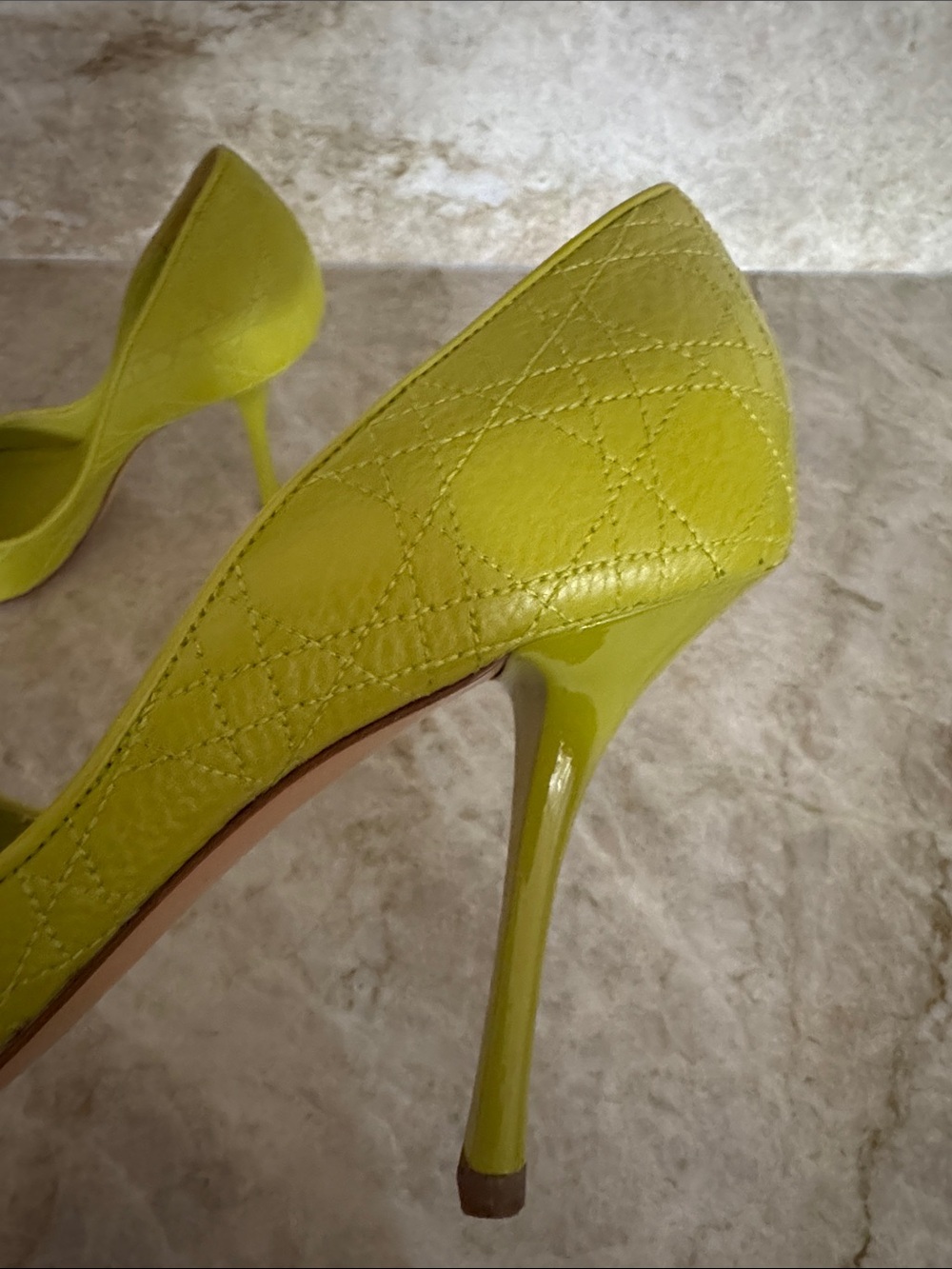 Dior Lime Green Quilted Peep-Toe Leather Pumps - Picture 6 of 10